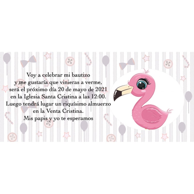Convites de batismo flamingo personalizados