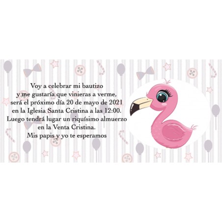 Convites de batismo flamingo personalizados