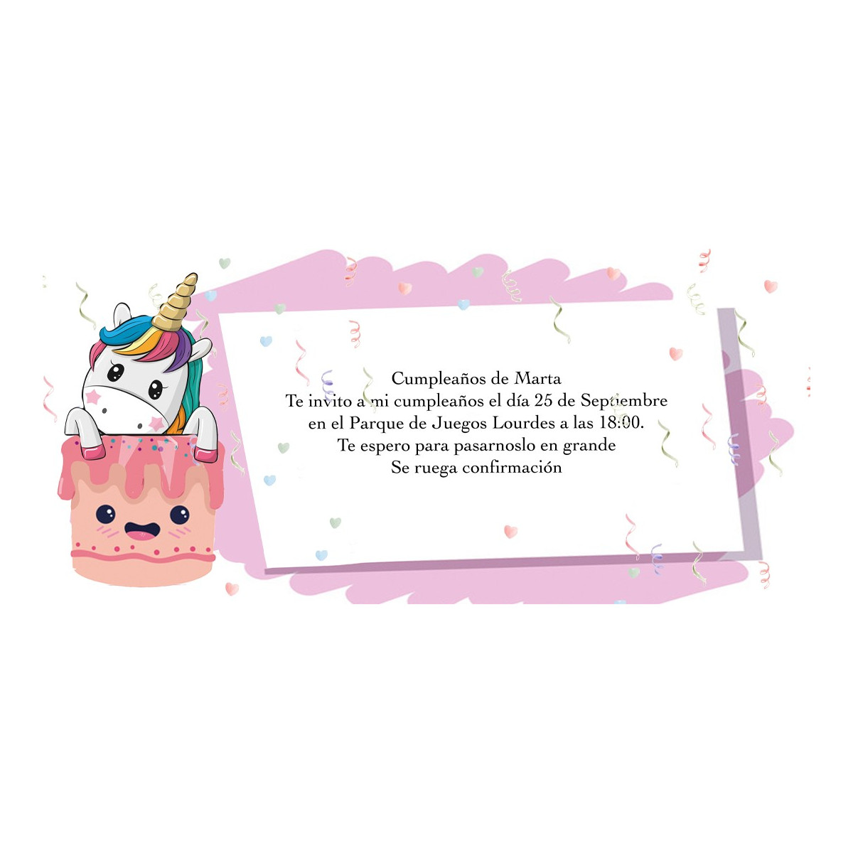 Convite personalizado de aniversário de unicórnio