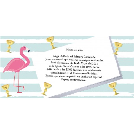 Convite de flamingo personalizado para comunhão