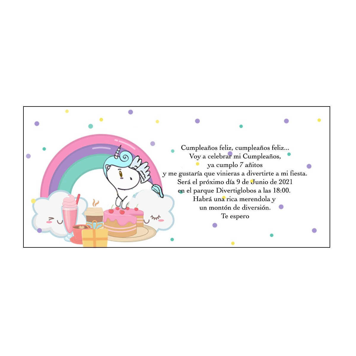 Convite de unicórnio arco íris personalizado para aniversário