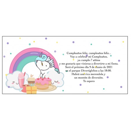 Convite de aniversário personalizado unicórnio arco-íris