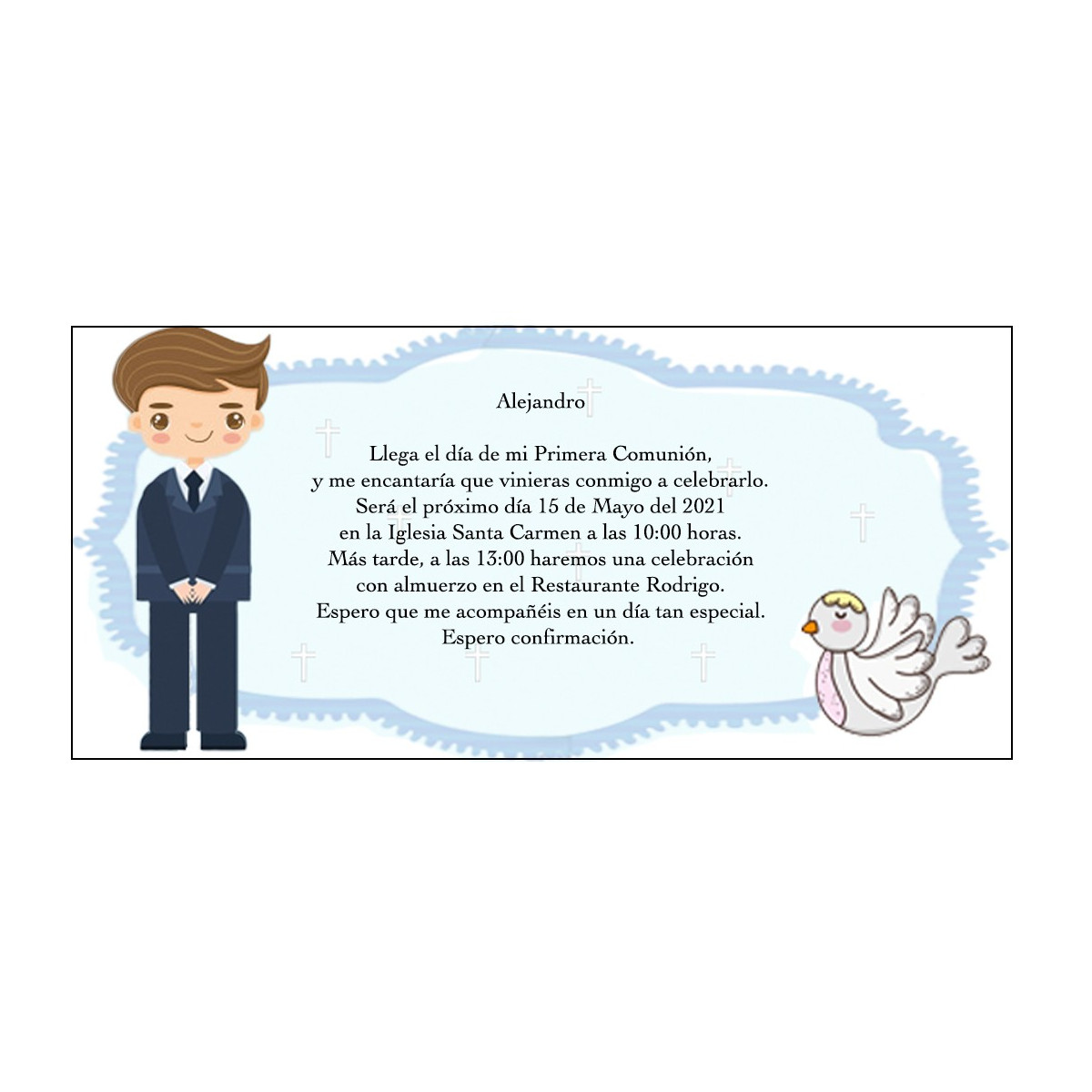 Convite de comunhão personalizado para menino
