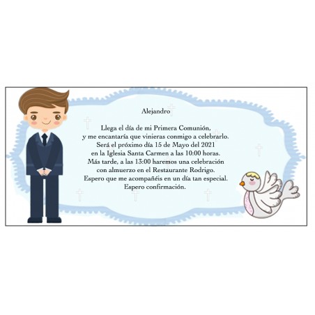 Convite de comunhão personalizado para menino