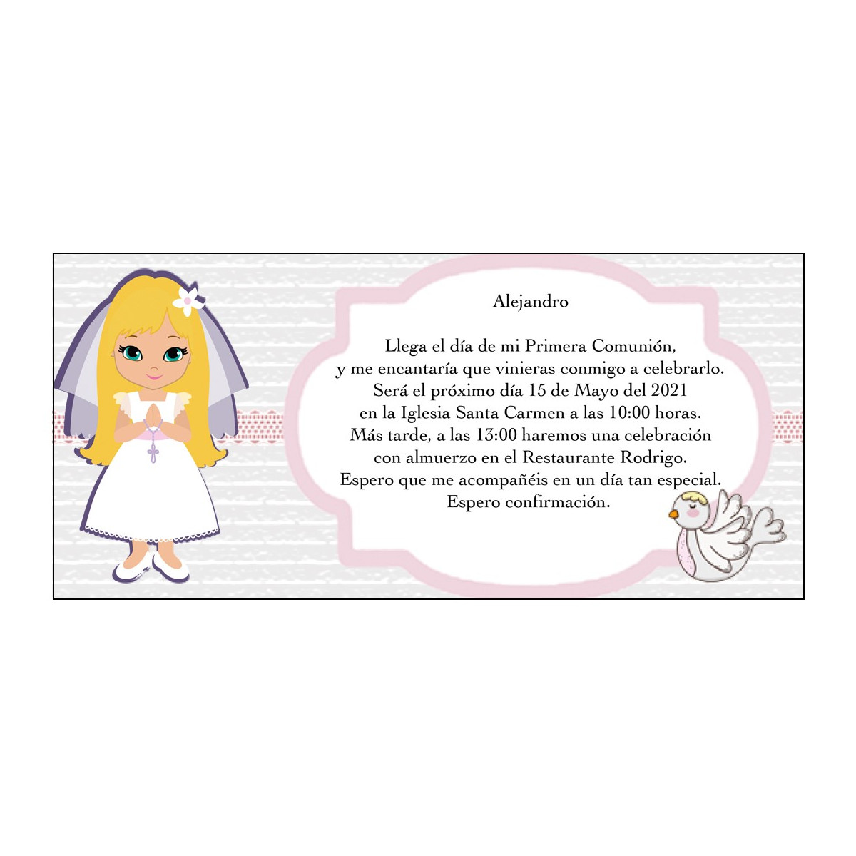 Convite de comunhão menina personalizado