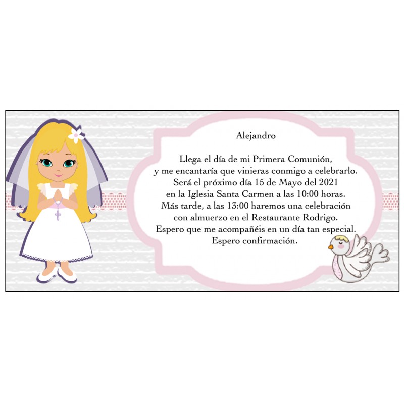 Convite de comunhão menina personalizado