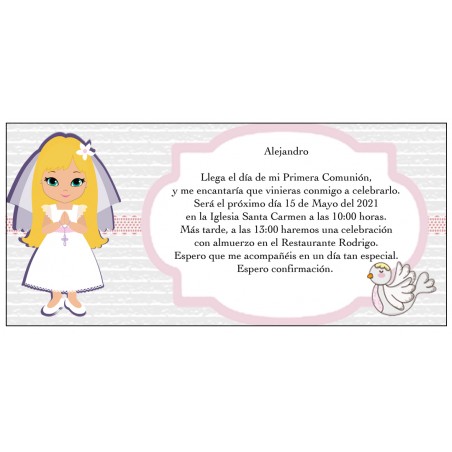 Convite de comunhão menina personalizado