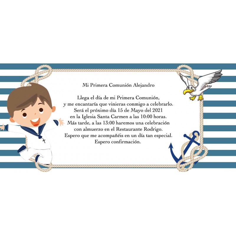 Convite personalizado para comunhão de menino marinheiro