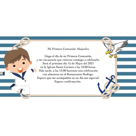 Convite personalizado para comunhão de menino marinheiro