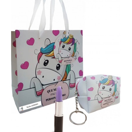 Porta-moedas chaveiro com caneta e bolsa personalizada de unicórnio
