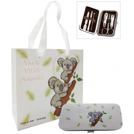 Conjunto de manicure koala personalizado com bolsa para casamento