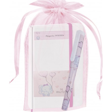 caderno com nome hospede personalizado com caneta lanterna saco organza