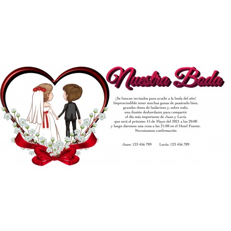 Convites de casamento coração com noivos personalizados
