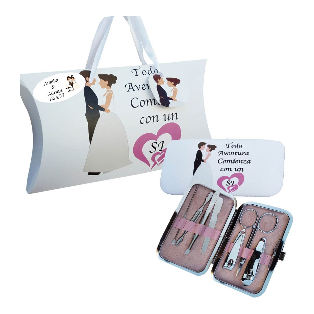 Conjunto de manicure casamento personalizado com caixa e frase