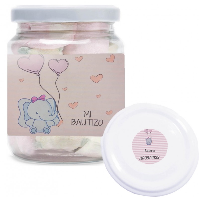 Frasco de plástico com nuvens doces personalizadas para batizado