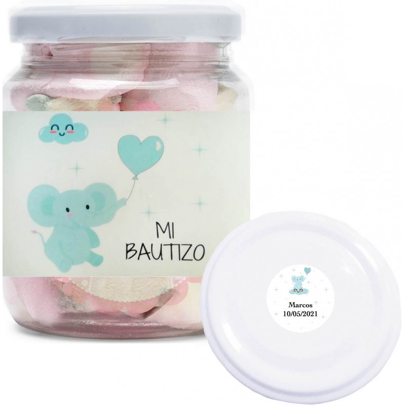 Jarra de batizado personalizada em PVC transparente com nuvens doces