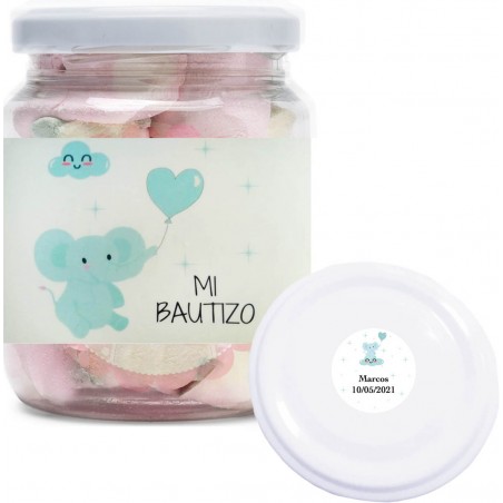 Jarra de batizado personalizada em PVC transparente com nuvens doces