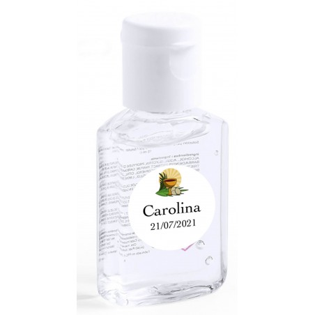 Gel hidroalcoólico personalizado com adesivo de comunhão