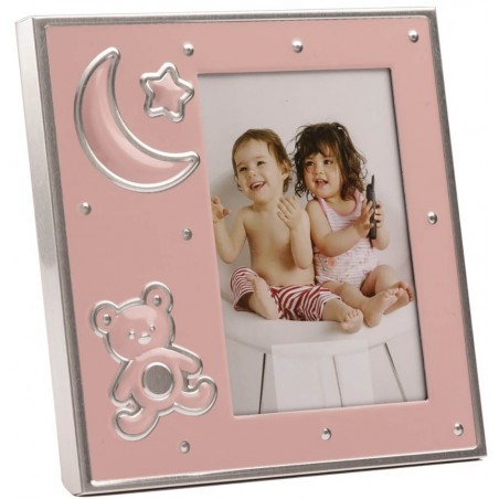 Detalhes da moldura de foto de batizado rosa