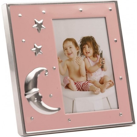 Detalhes da moldura de foto de batizado rosa