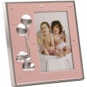 Detalhes da moldura de foto de batizado rosa