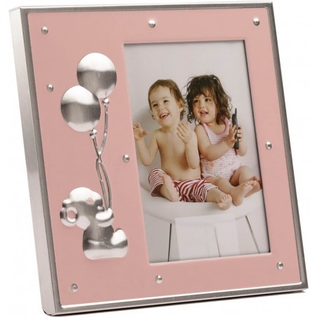 Detalhes da moldura de foto de batizado rosa
