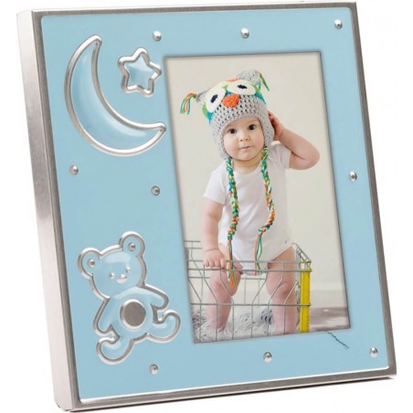 Porta fotografias azul com saco