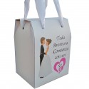 Bolsa e gel de casamento hidroalcoólico em caixa personalizada