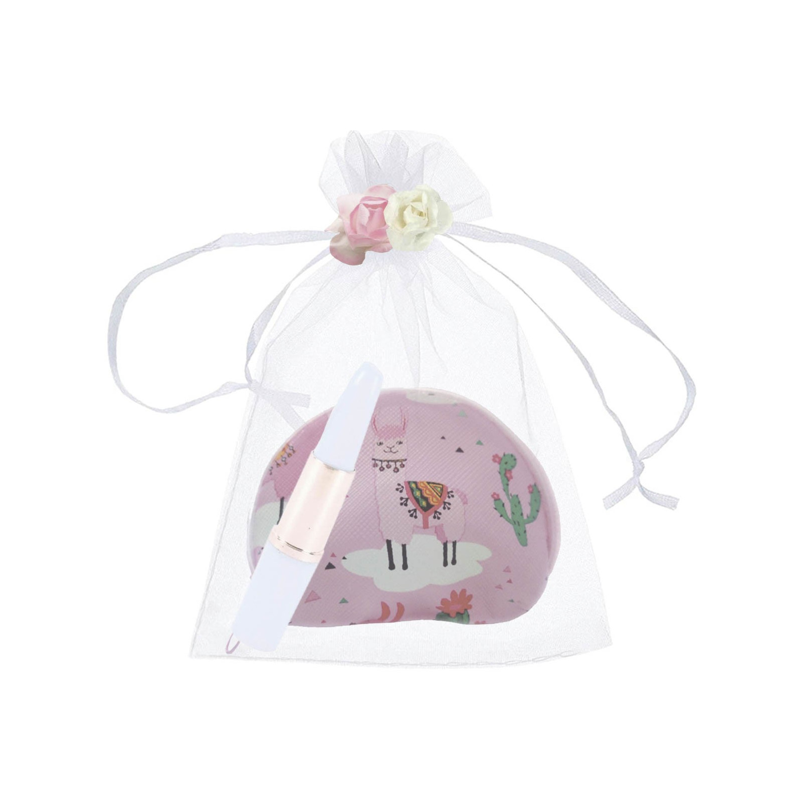 Porta-moeda de lhama e caneta com bolsa de organza