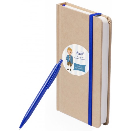 Caderno e caneta personalizados para comunhão de meninos