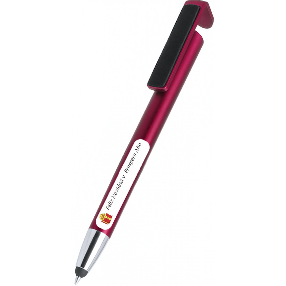 Caneta com suporte e ponteiro vermelho natalino personalizável