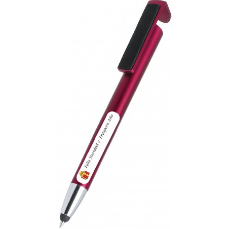 Caneta com suporte e ponteiro vermelho natalino personalizável