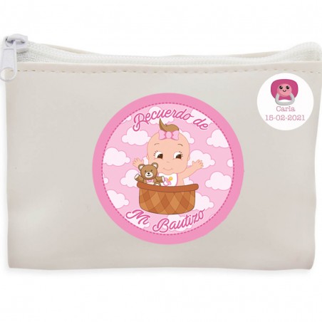 Bolsa branca com adesivos de batizado