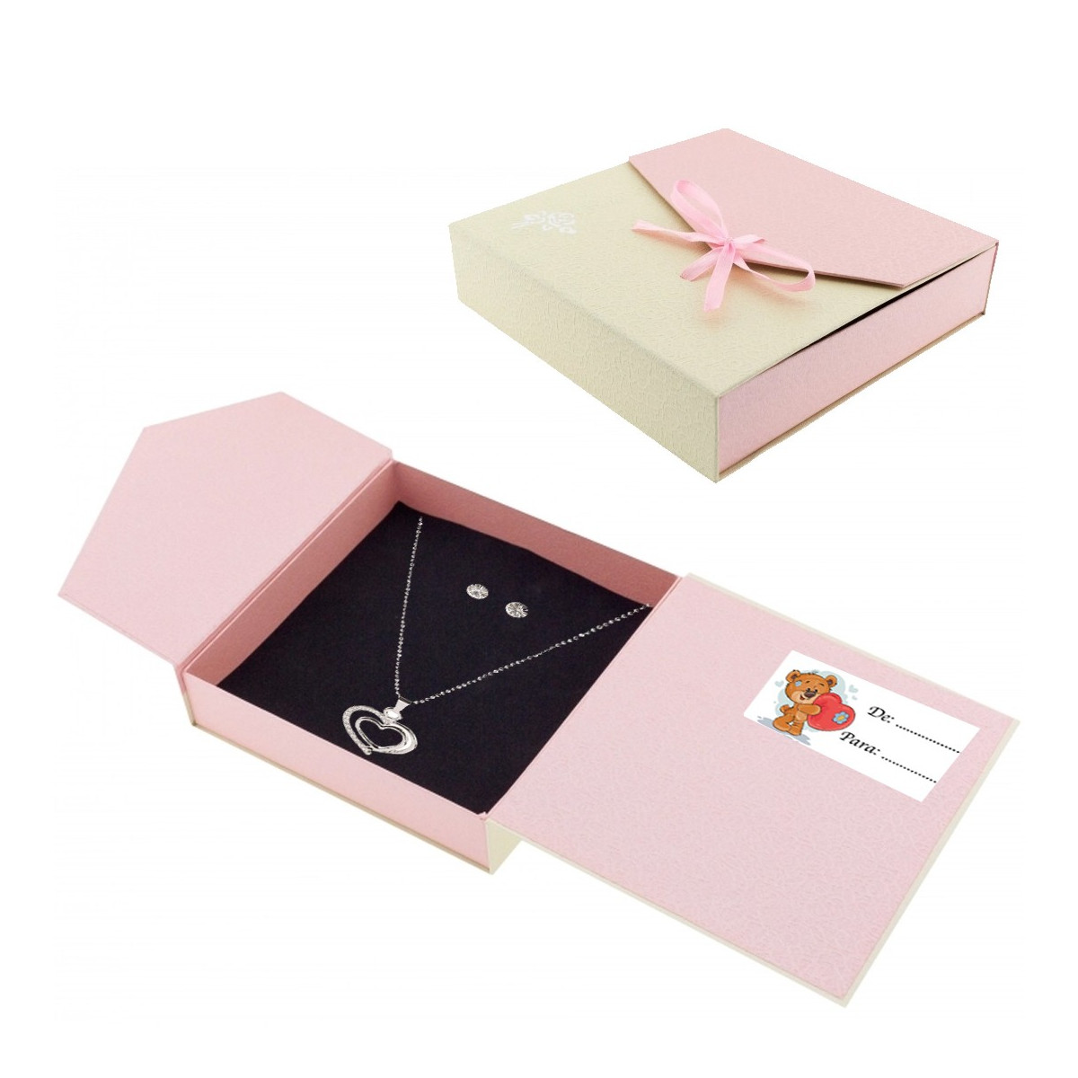 Conjunto de brincos e pingente para o dia dos namorados