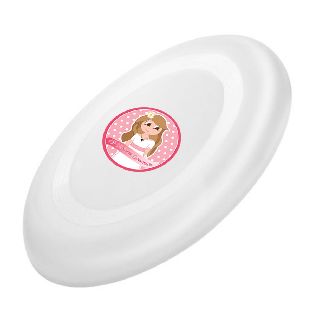 Adesivo frisbee branco para crianças com etiqueta de comunhão