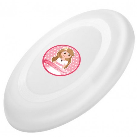 Adesivo frisbee branco para crianças com etiqueta de comunhão