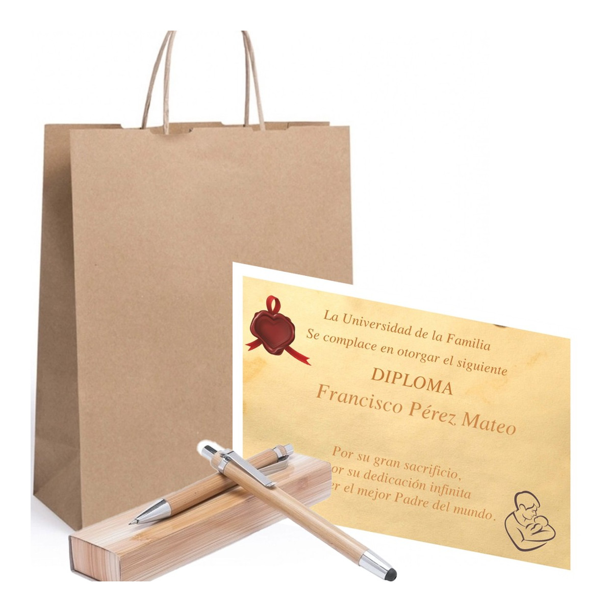 Diploma com conjunto de caneta e lápis mecânico. presentes para o dia dos pais em casa