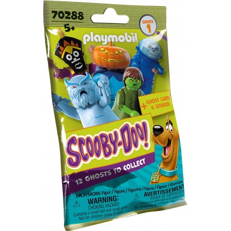 Display com 48 pacotes surpresa de playmobil da série scooby doo
