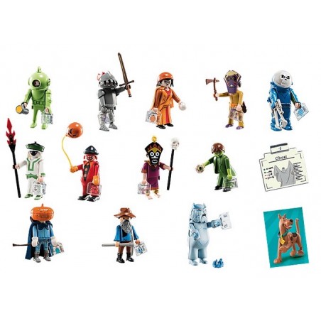 Display com 48 pacotes surpresa de playmobil da série scooby doo