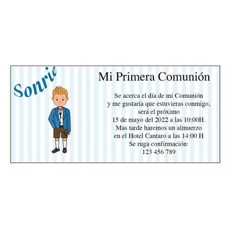 Convite personalizado de comunhão para meninos