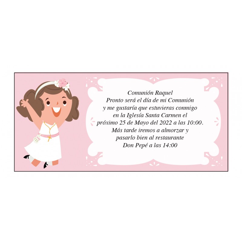 Convite de comunhão personalizado para menina Raquel