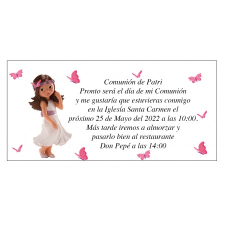 Convite de comunhão da menina patri com borboletas