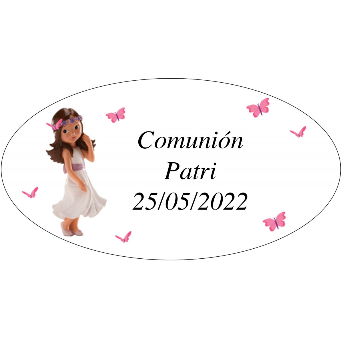 Design de adesivo de comunhão personalizado menina com borboletas