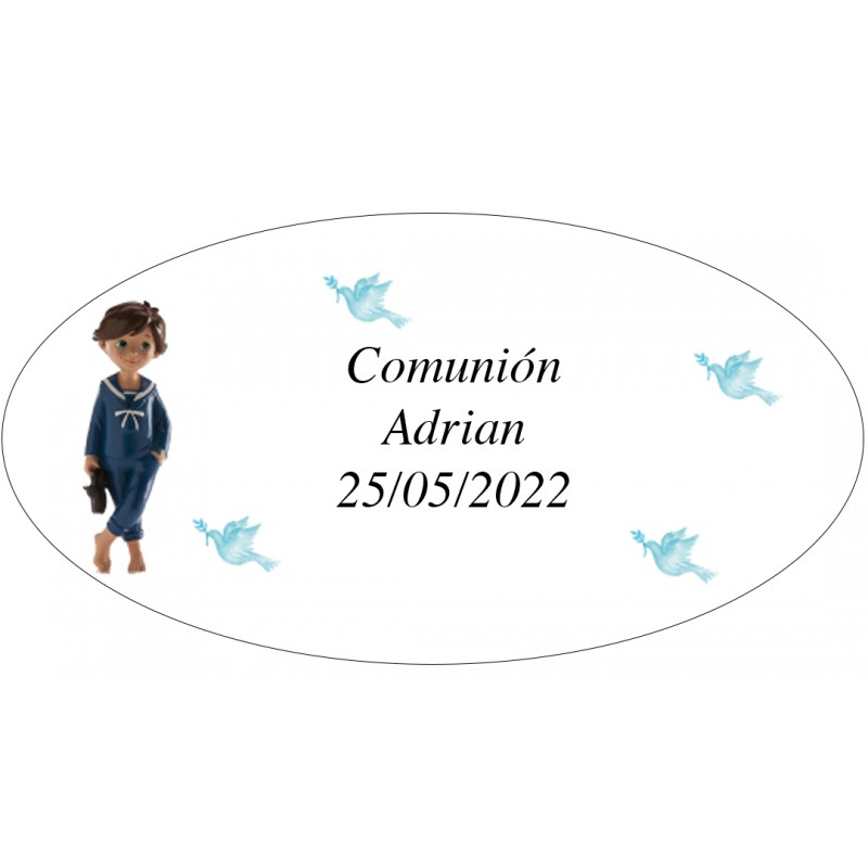 Adesivo oval para a primeira comunhão de Adrian.