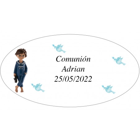 Adesivo oval para a primeira comunhão de Adrian.