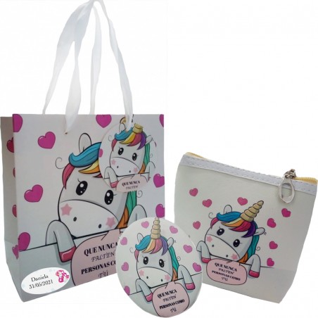 Conjunto de presente unicórnio com carteira e espelho personalizado