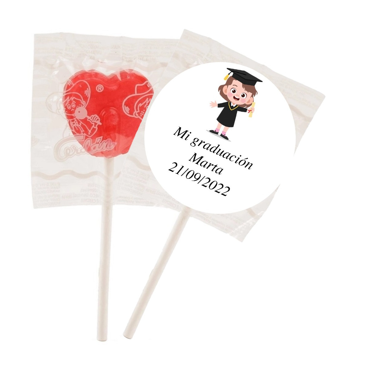 Pirulito personalizado com adesivo de formatura
