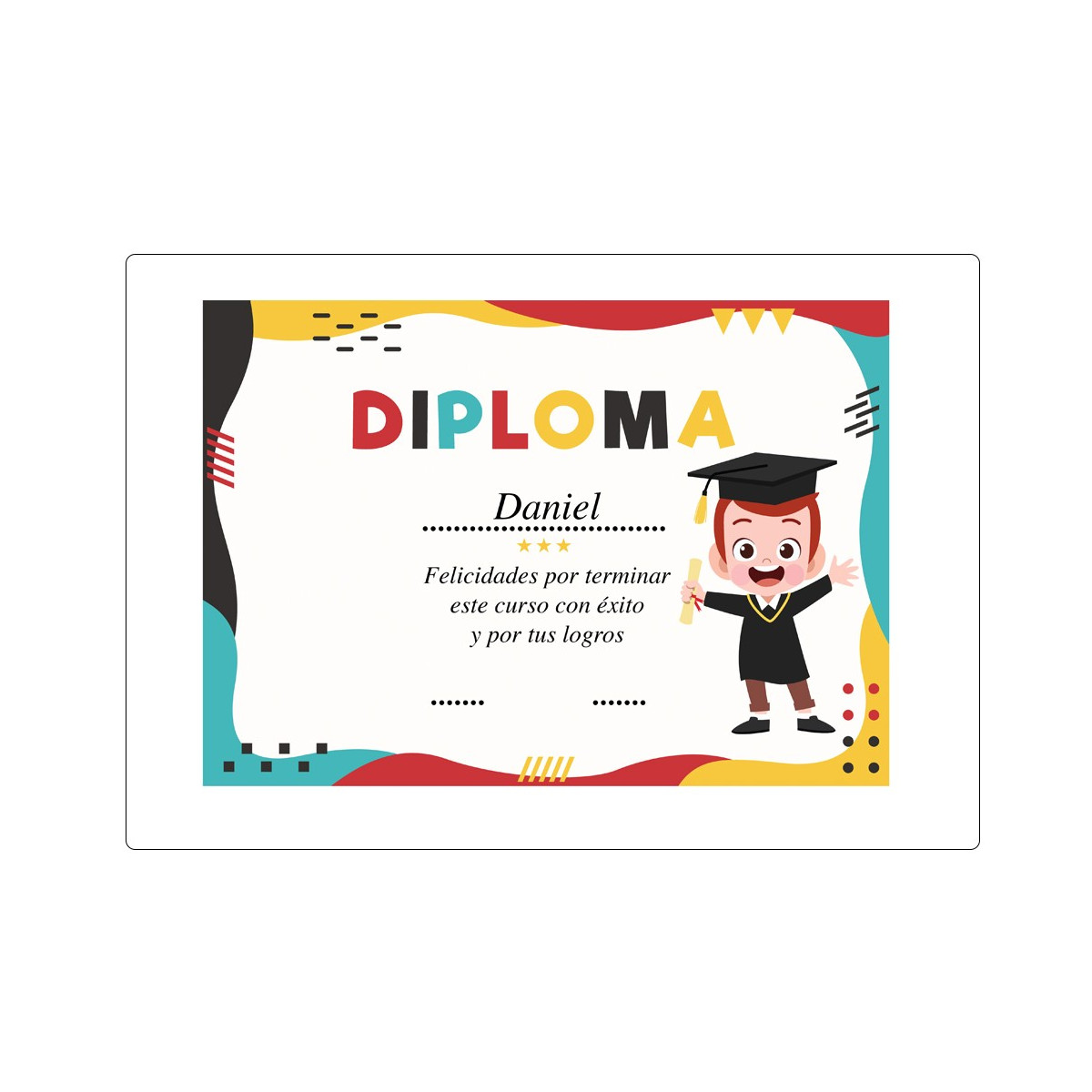 Diploma de graduação infantil personalizado