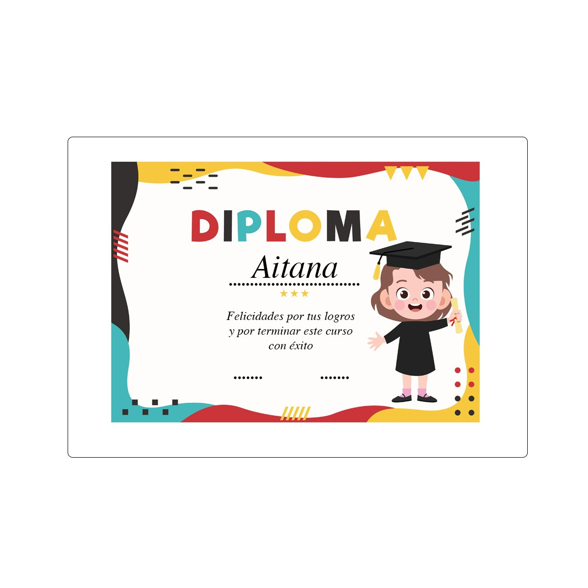 Diploma de formatura personalizado para menina