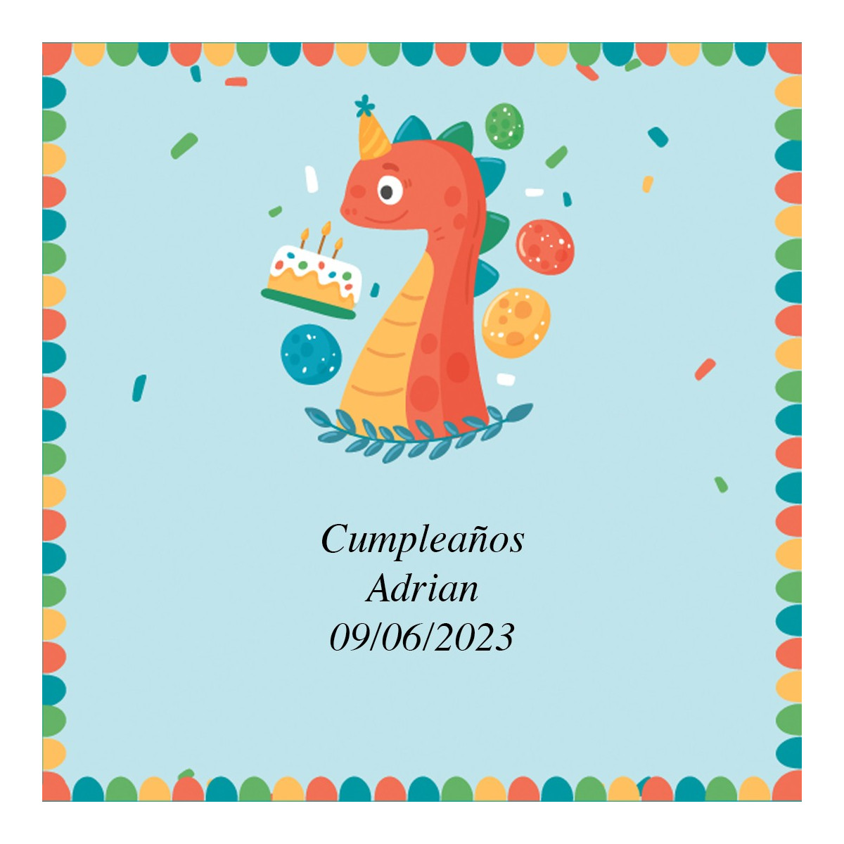 Adesivo de aniversário design dinossauro de 5x5 cm
